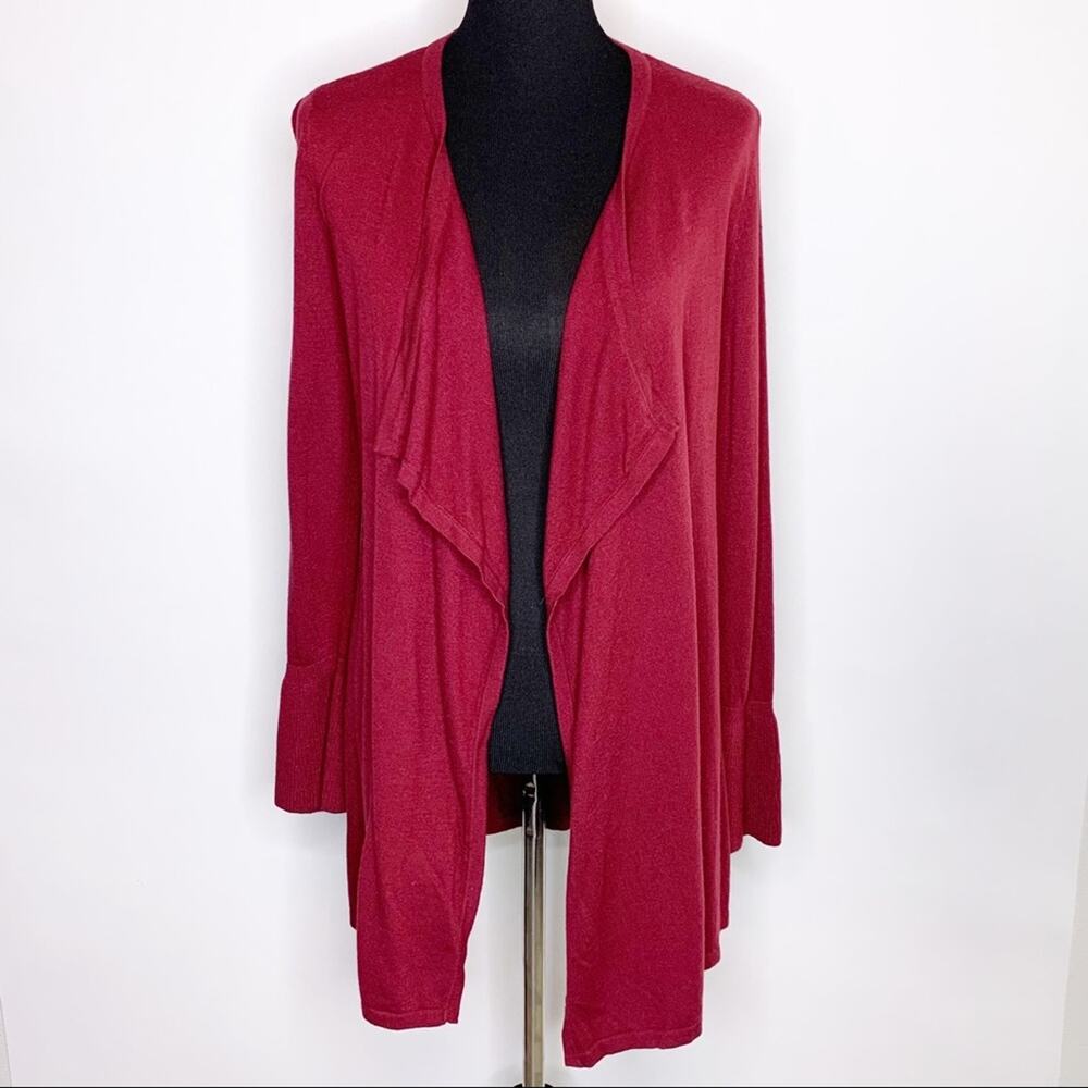 WHBM maroon open front waterfall‎ bell sleeve cardigan size Extra Small XS